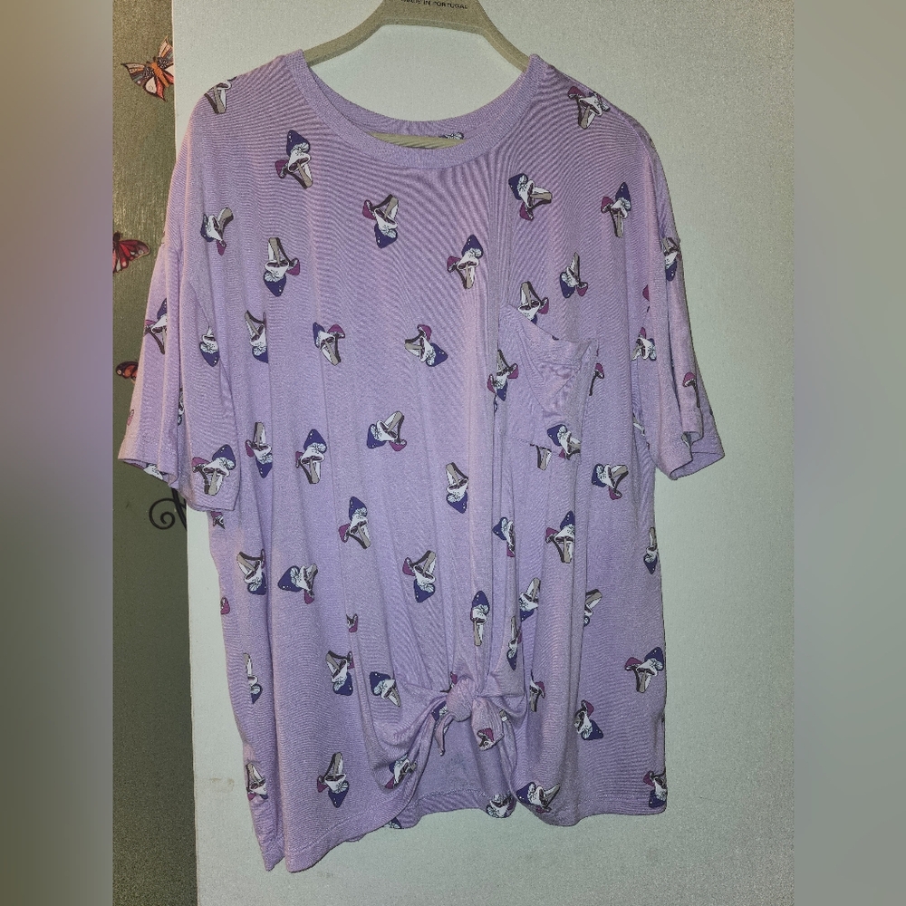 No Boundaries Lavender Tee with Mushroom Design